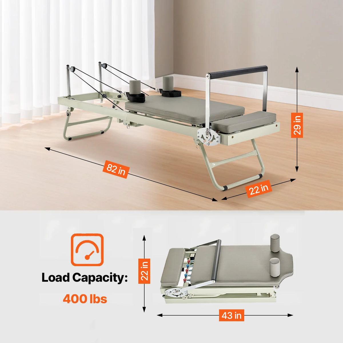 Foldable Pilates Reformer Machine With Dual Resistance Springs And Cords