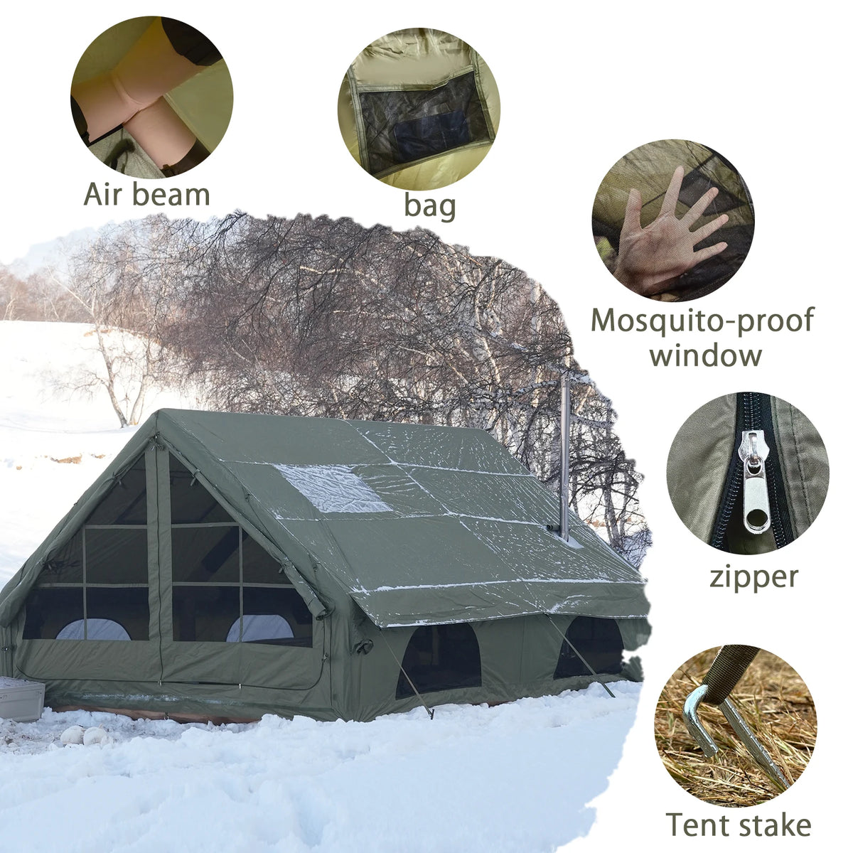 Pakicetus Inflatable Camping Tent With Stove Space And Roof Window