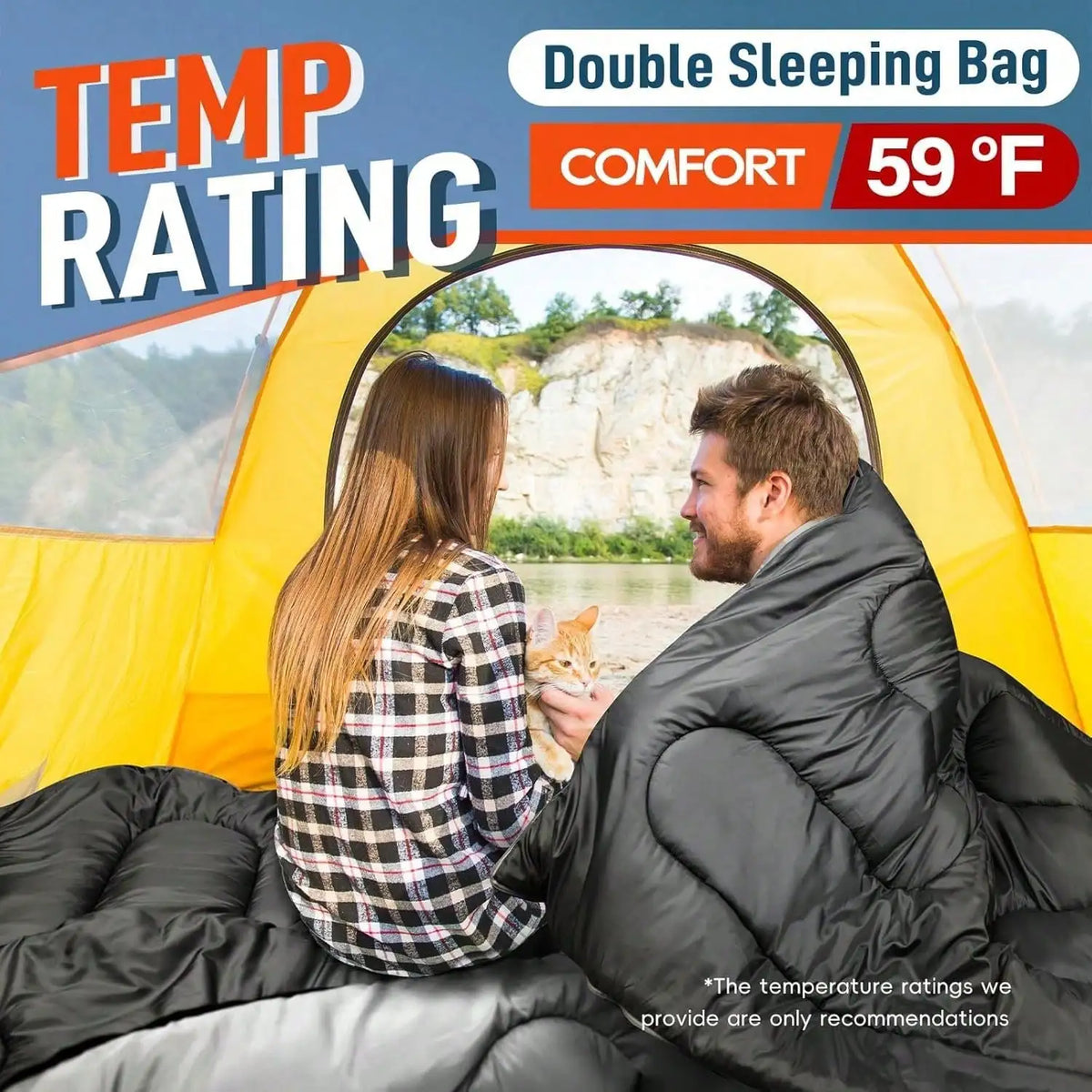 All Season Double Camping Sleeping Bag for Adults With Pillow