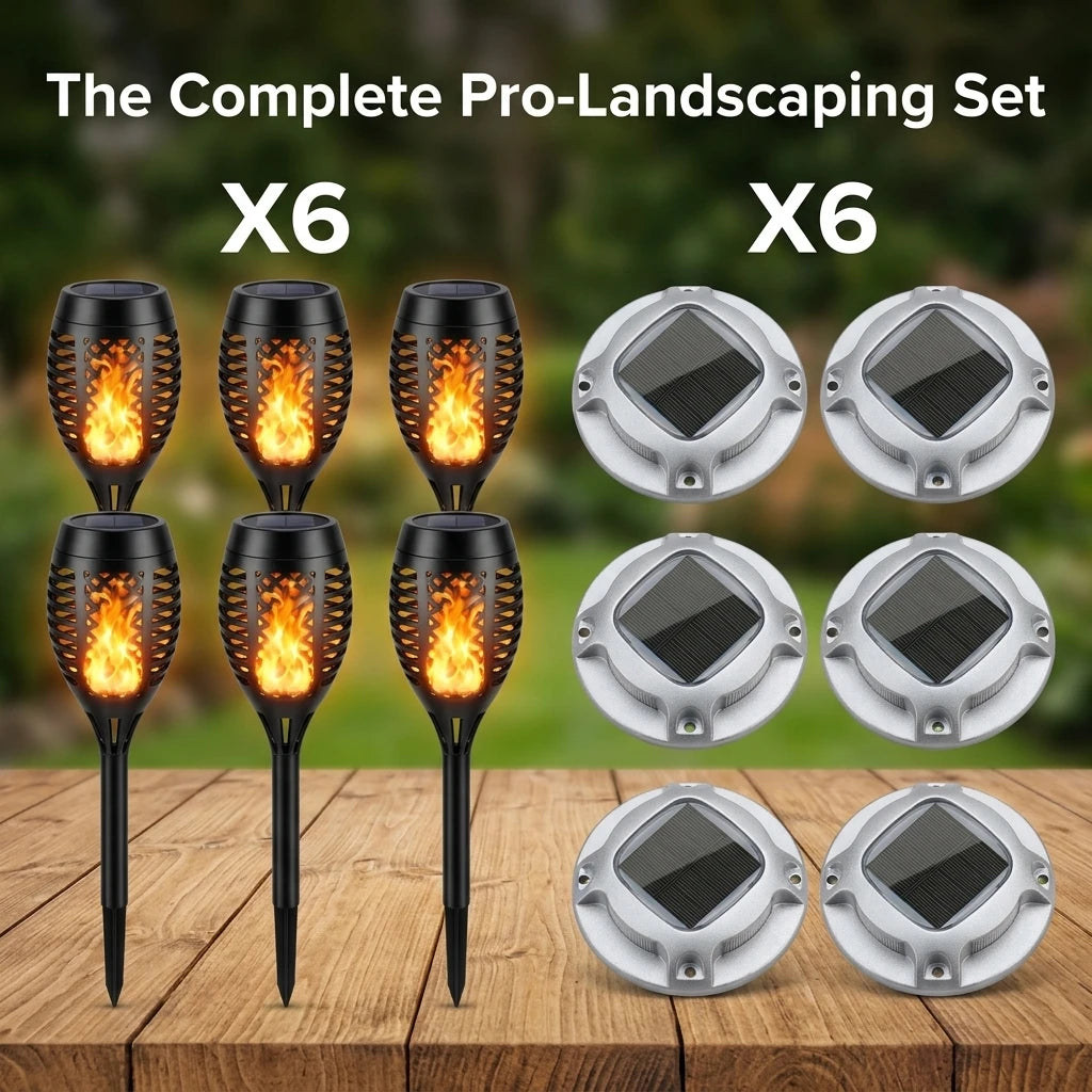 Solar Flame Torch and Ground Lights for Garden Pathways