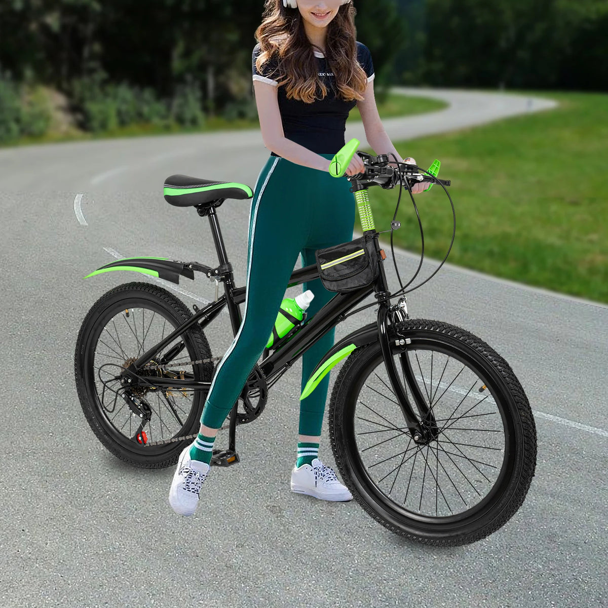 Children's Seven Speed Mountain Bike With Adjustable Seat And Storage Bag