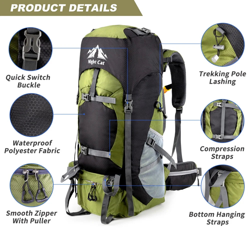 Night Cat Hiking Backpack With Rain Cover Waterproof