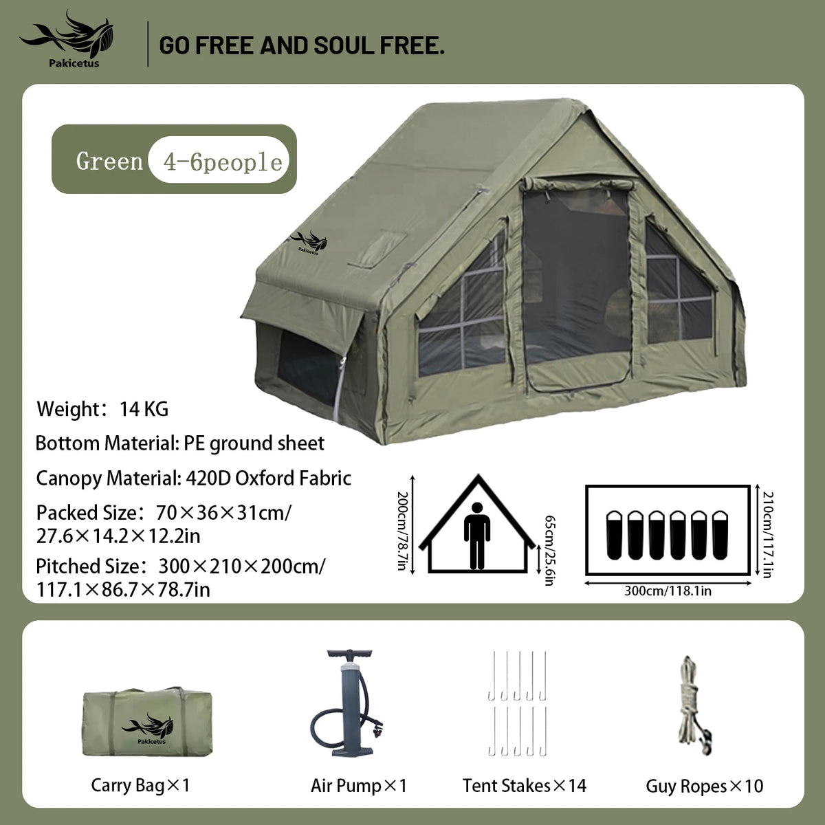 PAKICETUS Inflatable Glamping Tent For Outdoor Camping