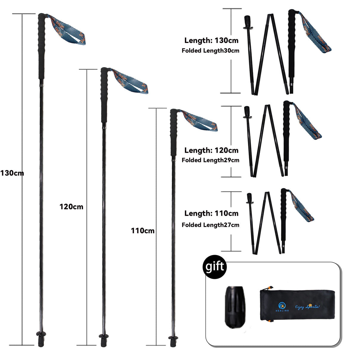 OKHEALING Carbon Fiber Folding Trekking Poles
