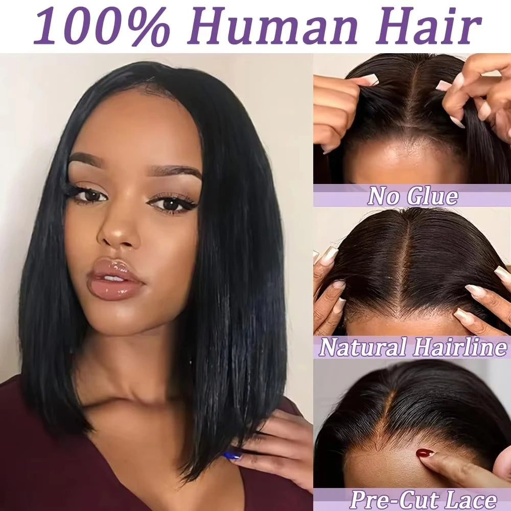 SIXQUEEN Glueless Human Hair Wear And Go Bob Wig
