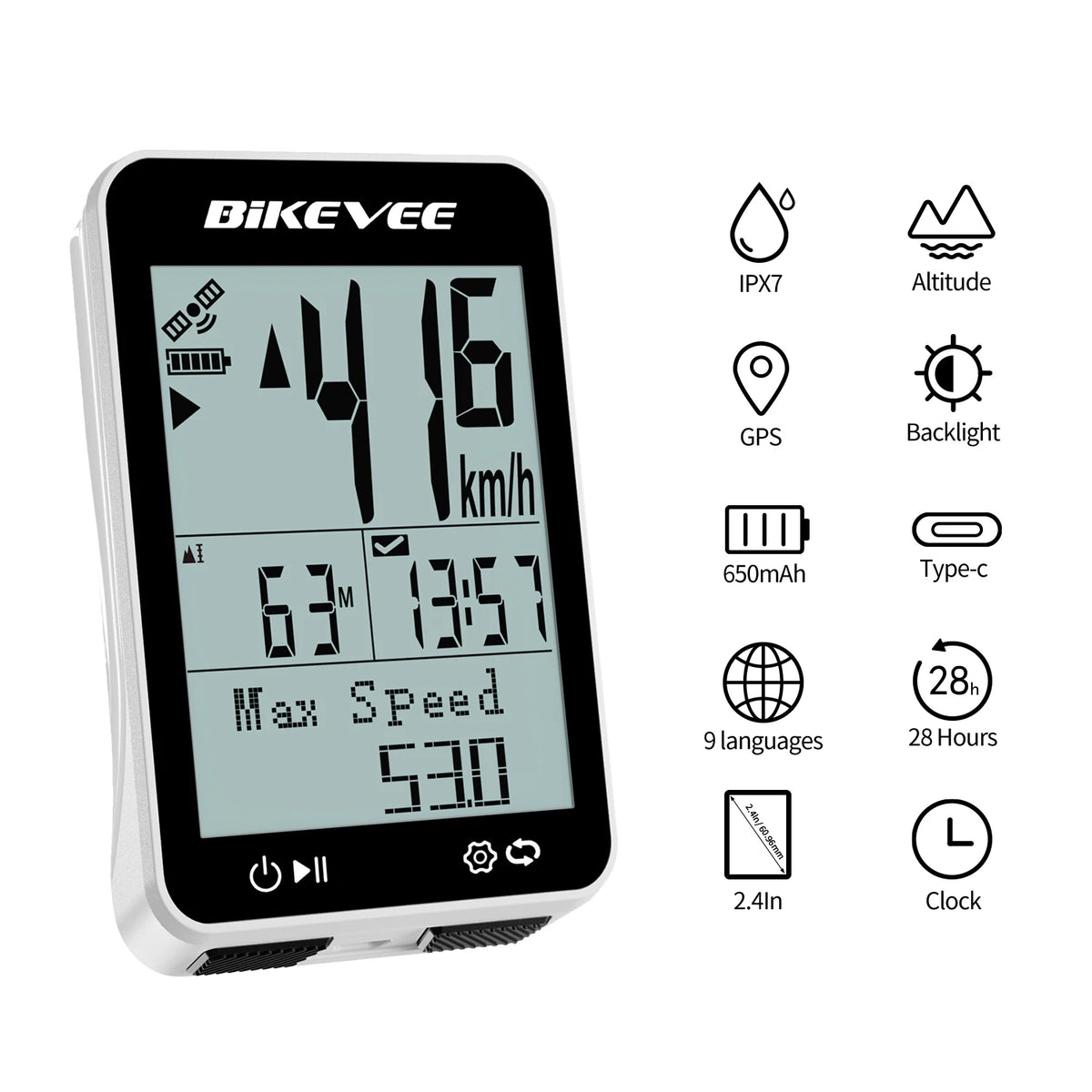 Bikevee Wireless GPS Bike Computer With Speedometer and Odometer