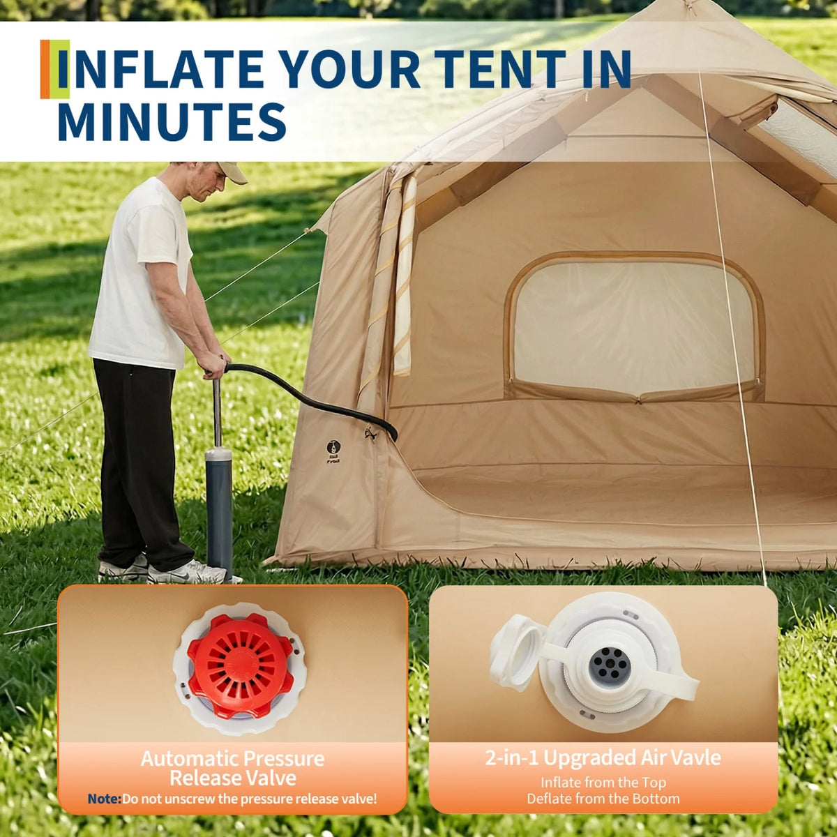 HiMISS Inflatable Camping Tent With Hand Pump, Quick Setup Shelter