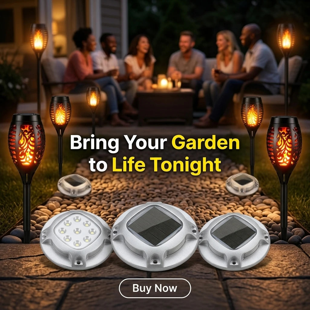Solar Flame Torch and Ground Lights for Garden Pathways