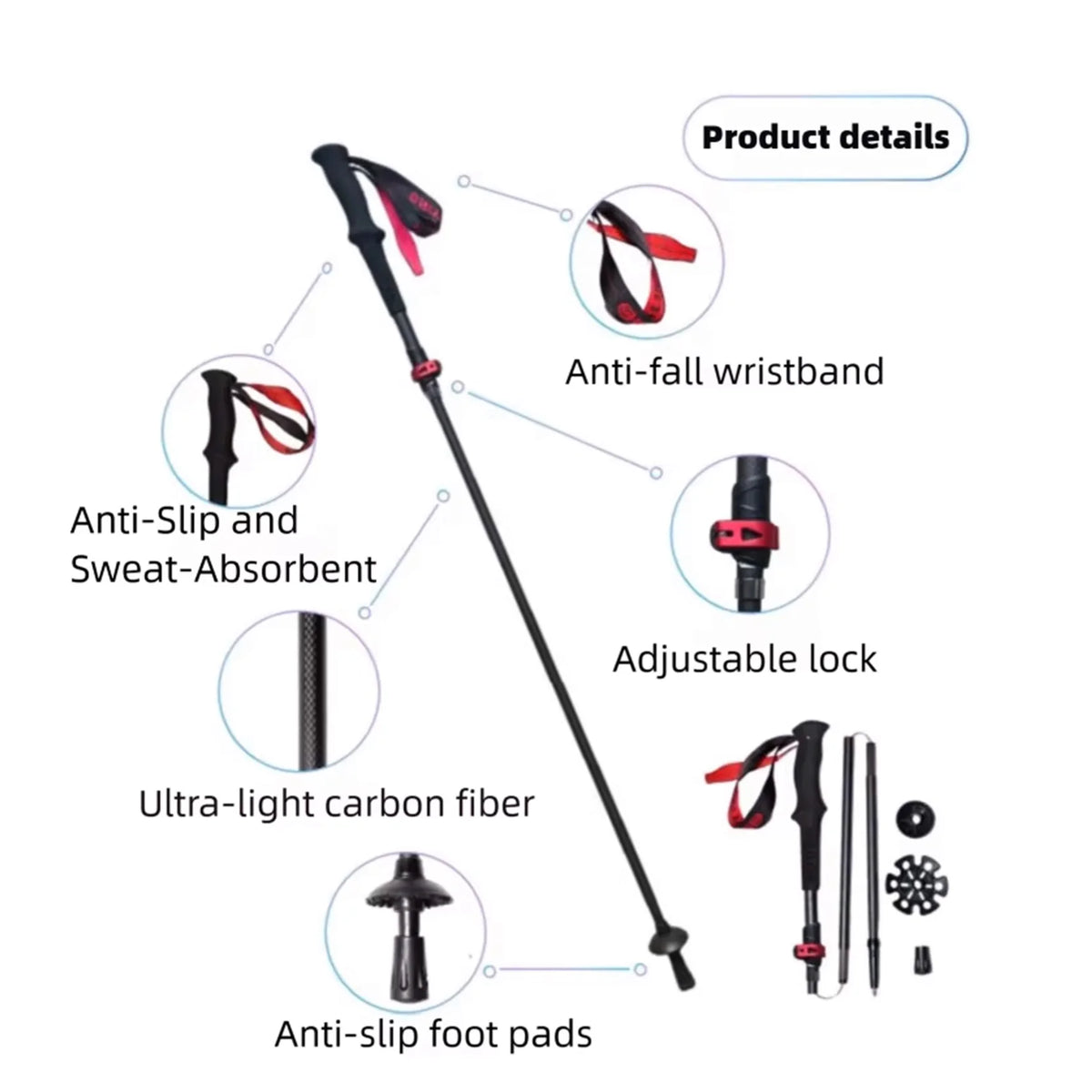 OKHEALING Carbon Fiber Foldable Trekking Poles for Hiking