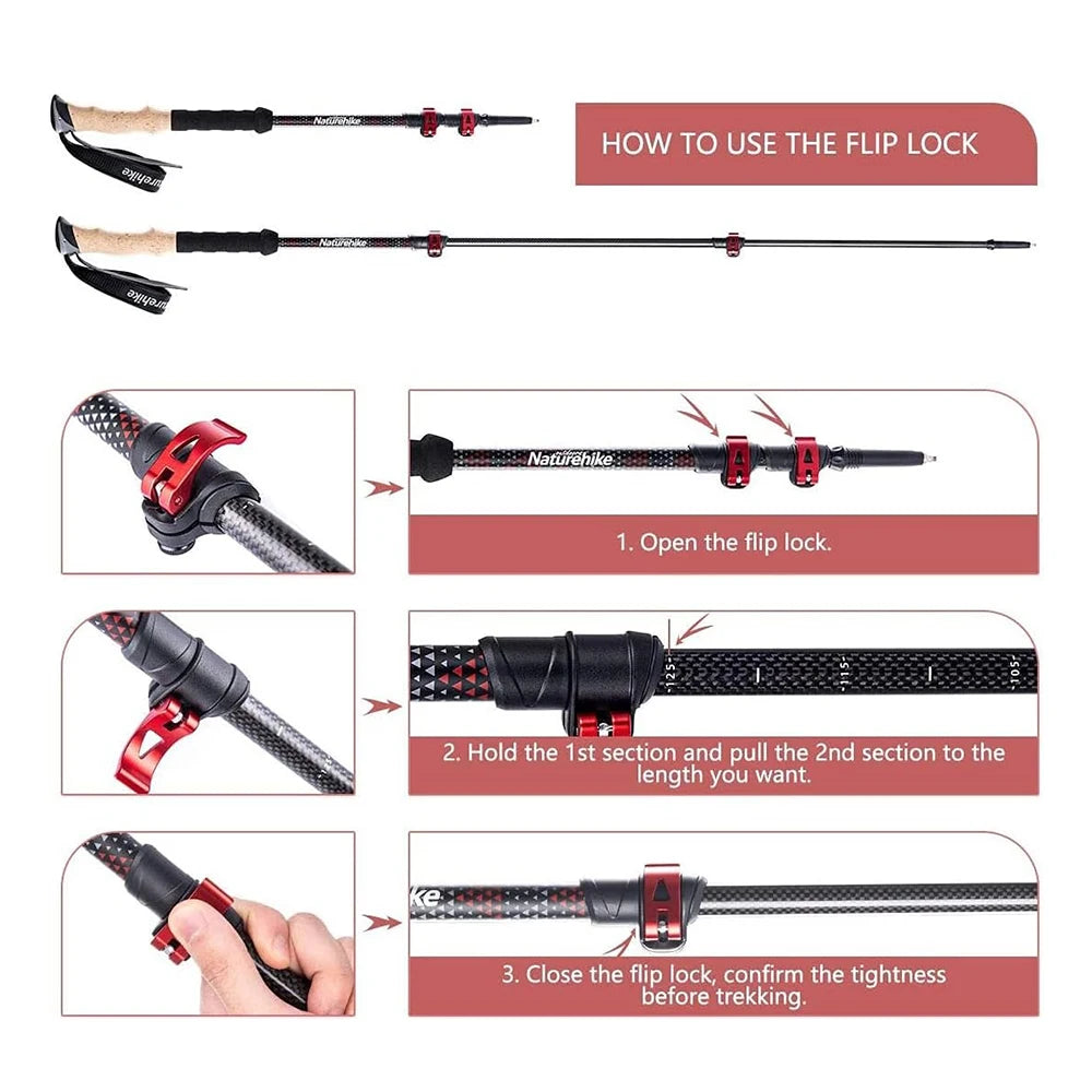 Naturehike Carbon Fiber Adjustable Trekking Poles for Hiking