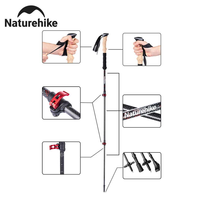 Naturehike Carbon Fiber Adjustable Trekking Poles for Hiking