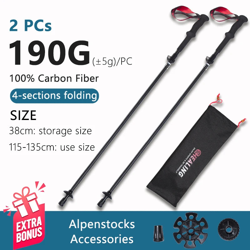 OKHEALING Ultralight Carbon Fiber Folding Trekking Poles