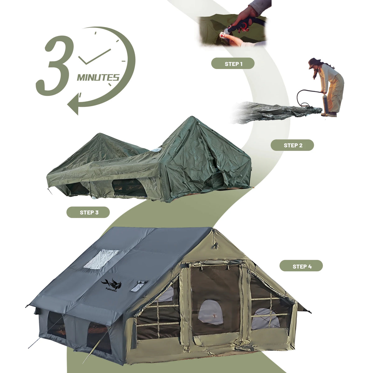Pakicetus Inflatable Camping Tent With Stove Space And Roof Window