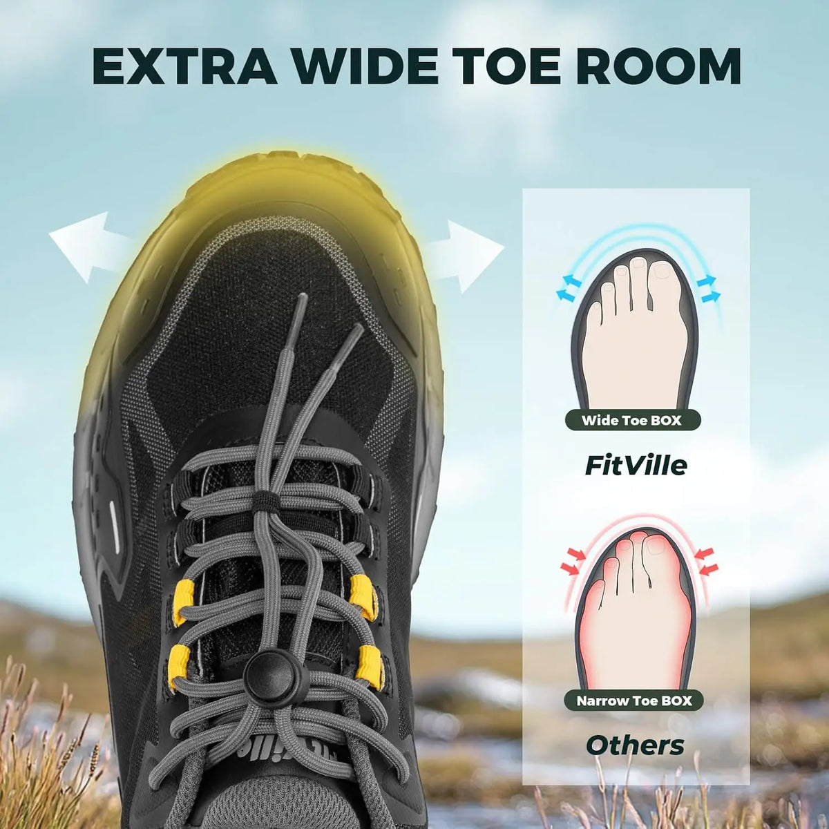 FitVille Men's Wide Waterproof Hiking Shoes With Quick Lace