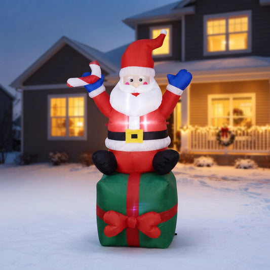 Christmas Inflatable Santa Claus On Gift Box Outdoor Yard Decor
