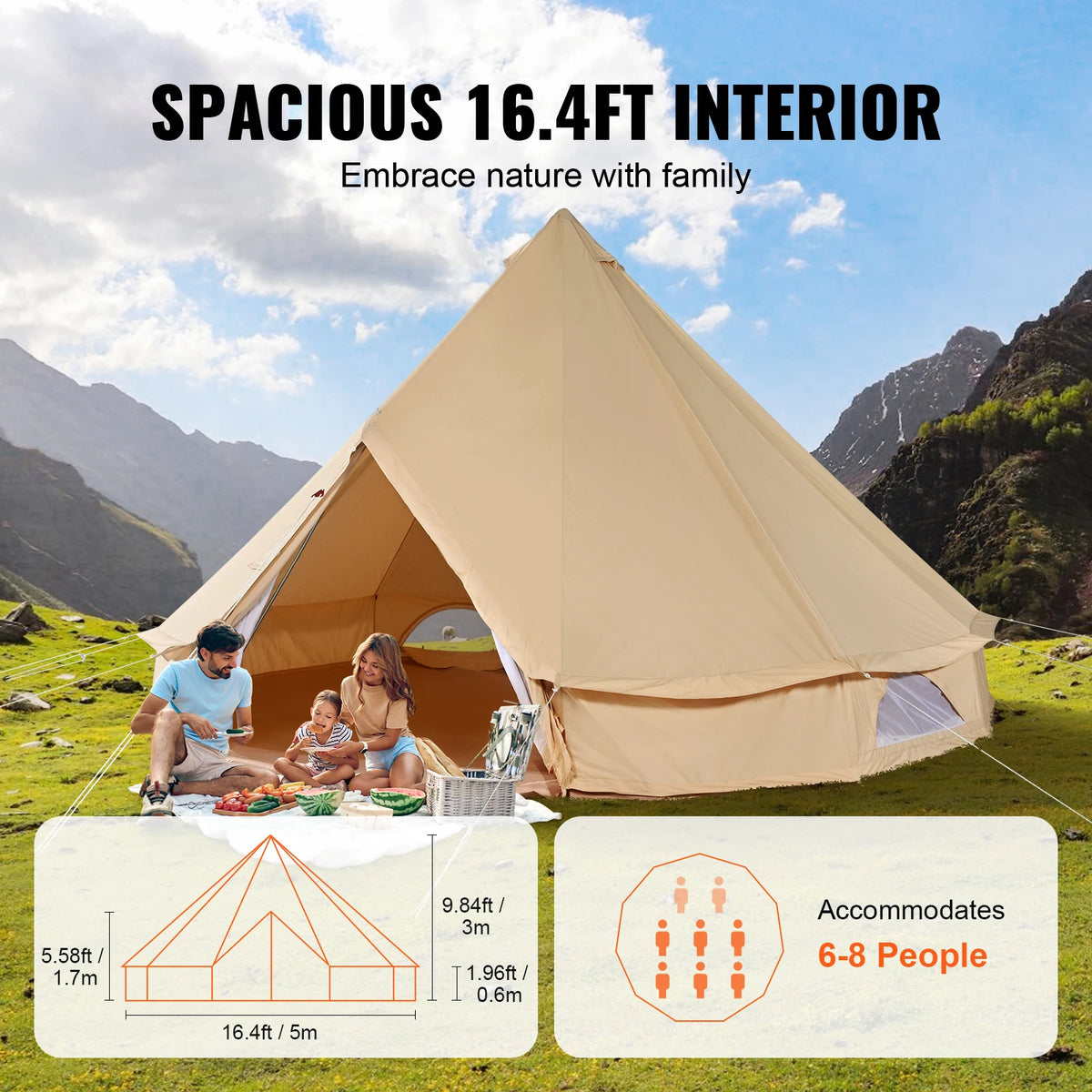 SucceBuy Canvas Bell Tent With Stove Opening For Camping