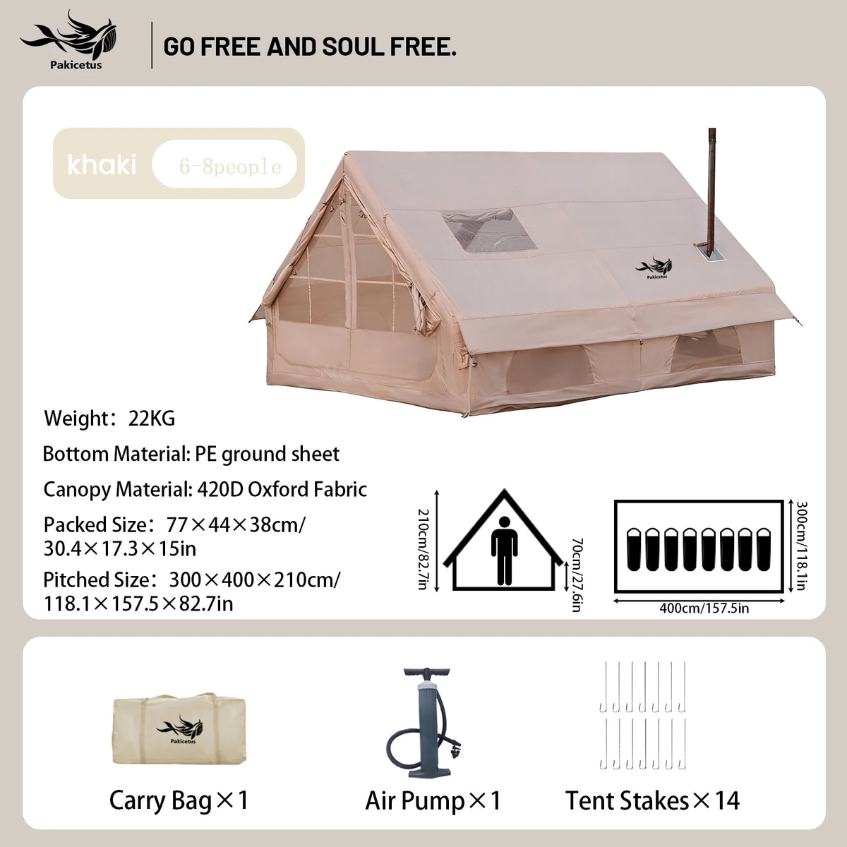 PAKICETUS Inflatable Glamping Tent For Outdoor Camping