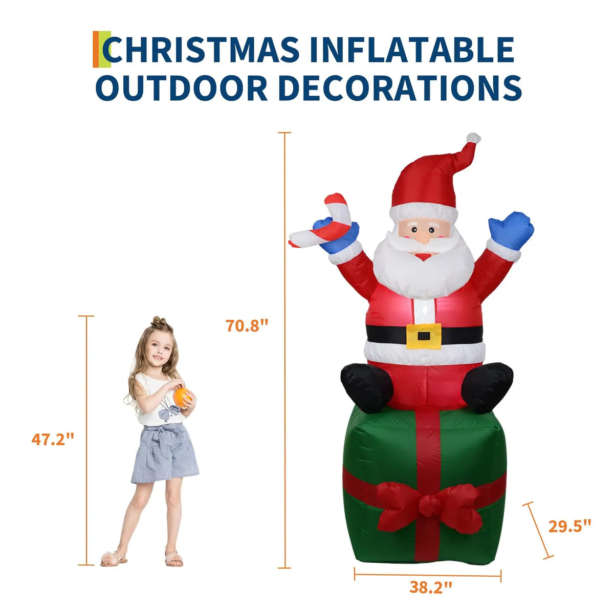 Christmas Inflatable Santa Claus On Gift Box Outdoor Yard Decor
