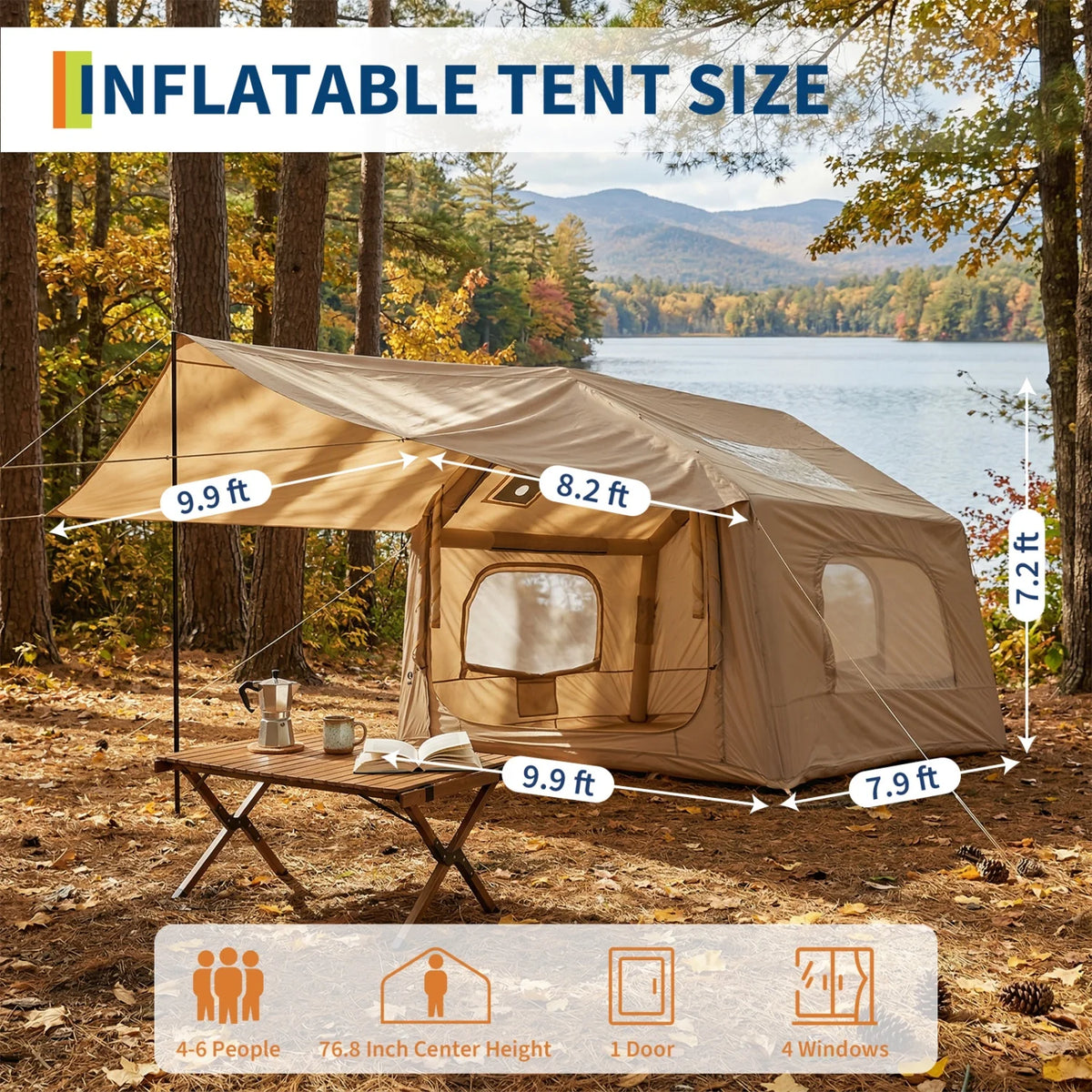 HiMISS Inflatable Camping Tent With Skylight And Canopy