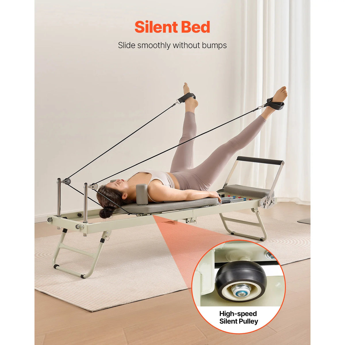 Foldable Pilates Reformer Machine With Dual Resistance Springs And Cords