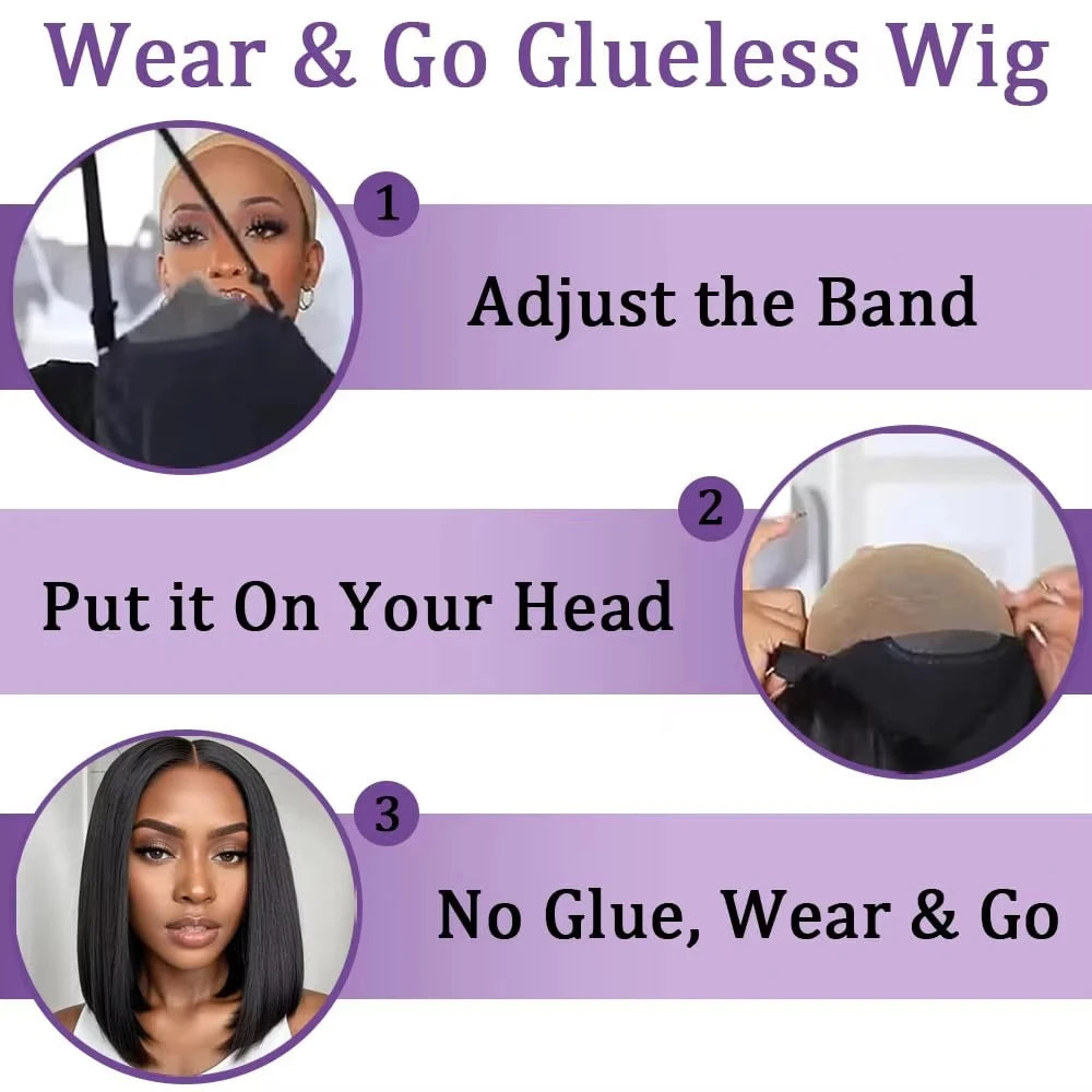 SIXQUEEN Glueless Human Hair Wear And Go Bob Wig