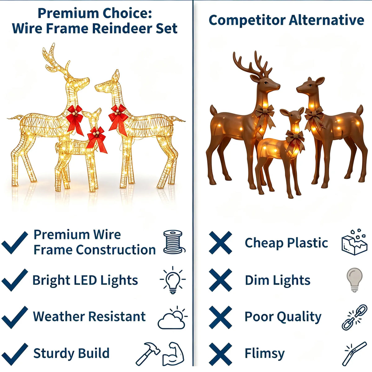 Christmas Deer Family Outdoor Decoration Set With Led Lighting